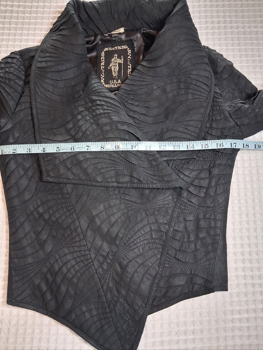 My Tribe Womens Black Leather Moto Jacket Shawl Collar Size XS - Picture 12 of 16